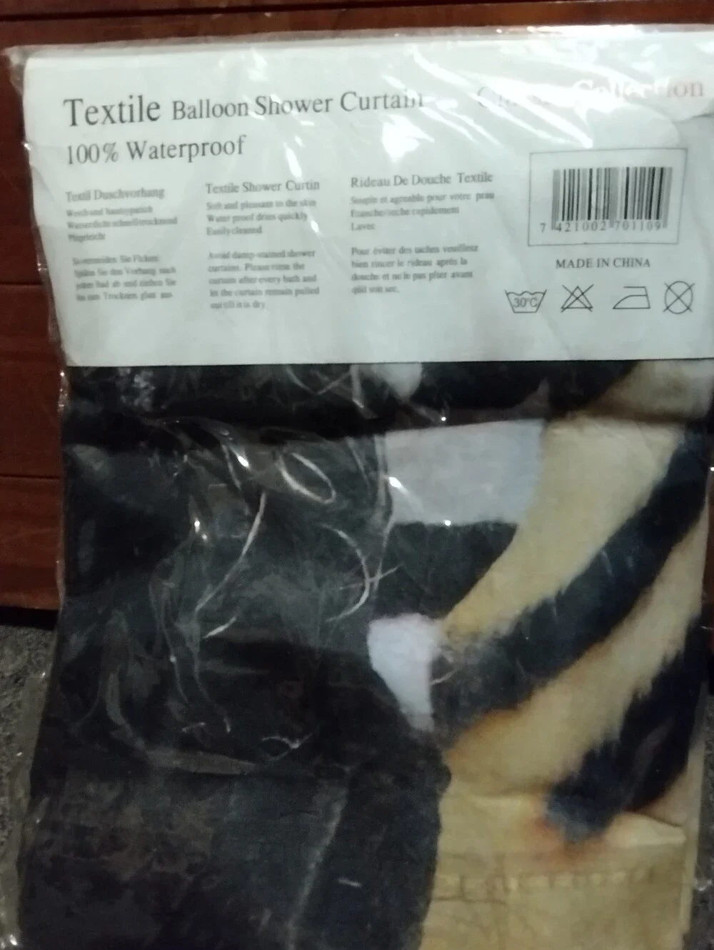 Textile Balloon Shower Curtain Zebra Print Shower Curtain - Black